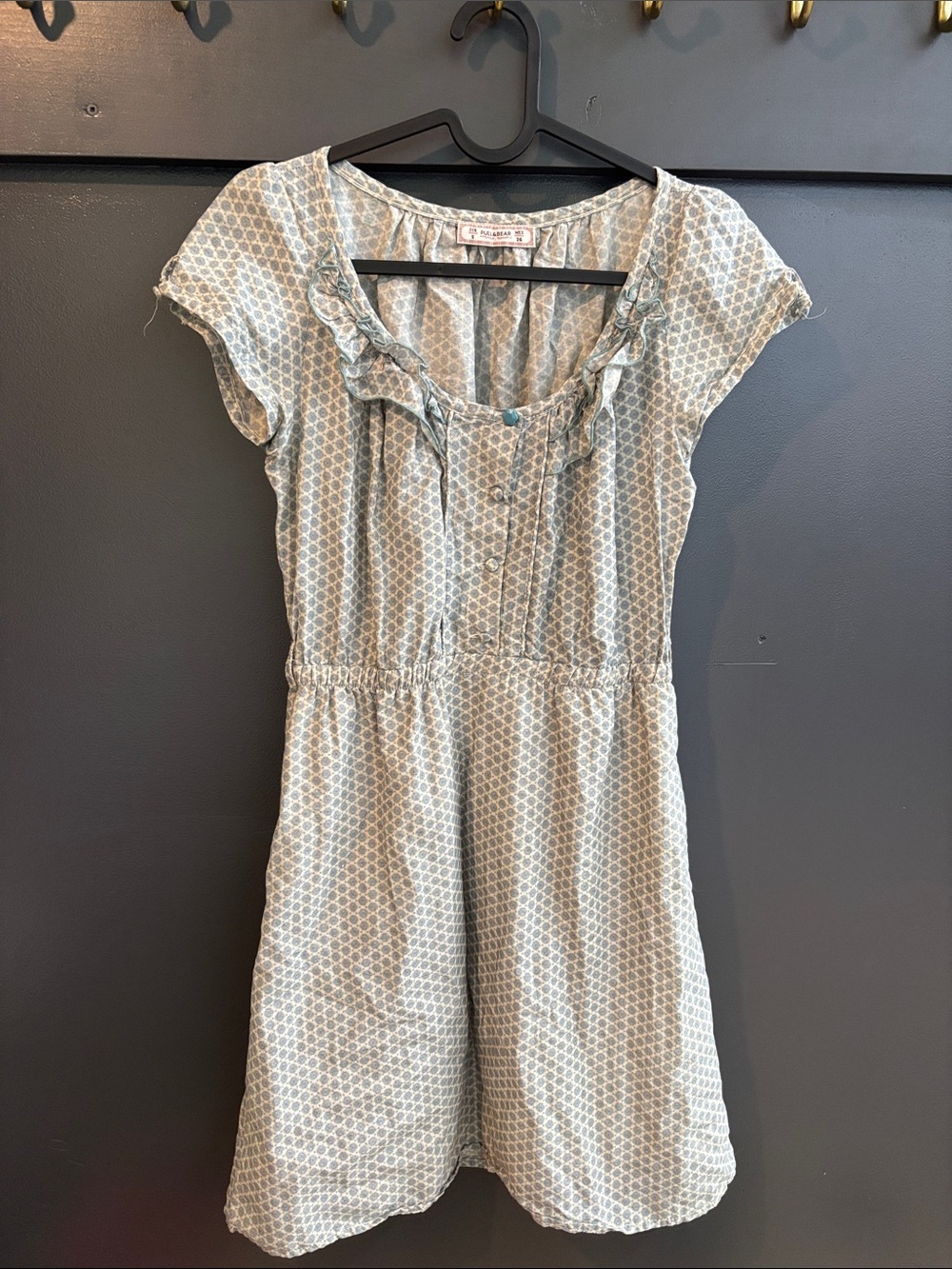 Pull&Bear Light Blue Printed Casual Dress with Ruffle Trim